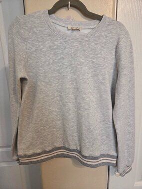 Mystree Light Gray Crewneck Sweatshirt Striped Ribbed Trim Size Small NWOT